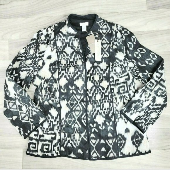Chico's Jackets & Blazers - Chicos IKAT Reversible Janelle Patten Jacket Black/White Womens Size 1(Med) NWT
